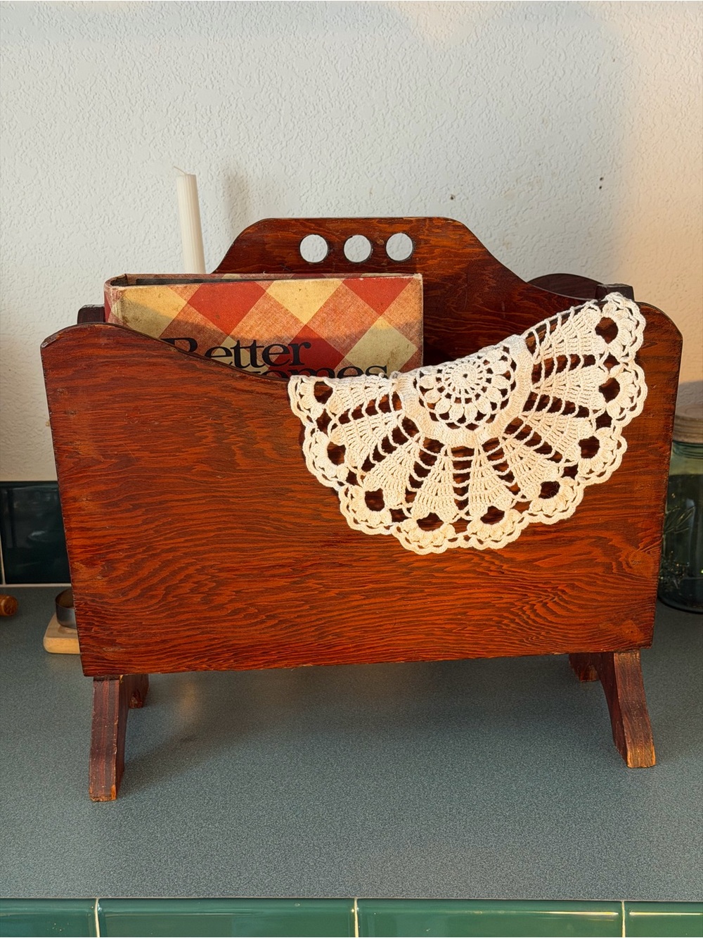 Vintage Wooden Magazine Rack, newspaper holder, or knitting/sewing caddy